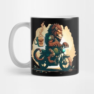 lion monster in ice  riding motorcycle drinking coffee Mug